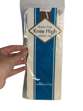 VTG Queen SZ 9-11 Knee High Stockings Comfort Top Reinforced Toe NIP Suntone USA