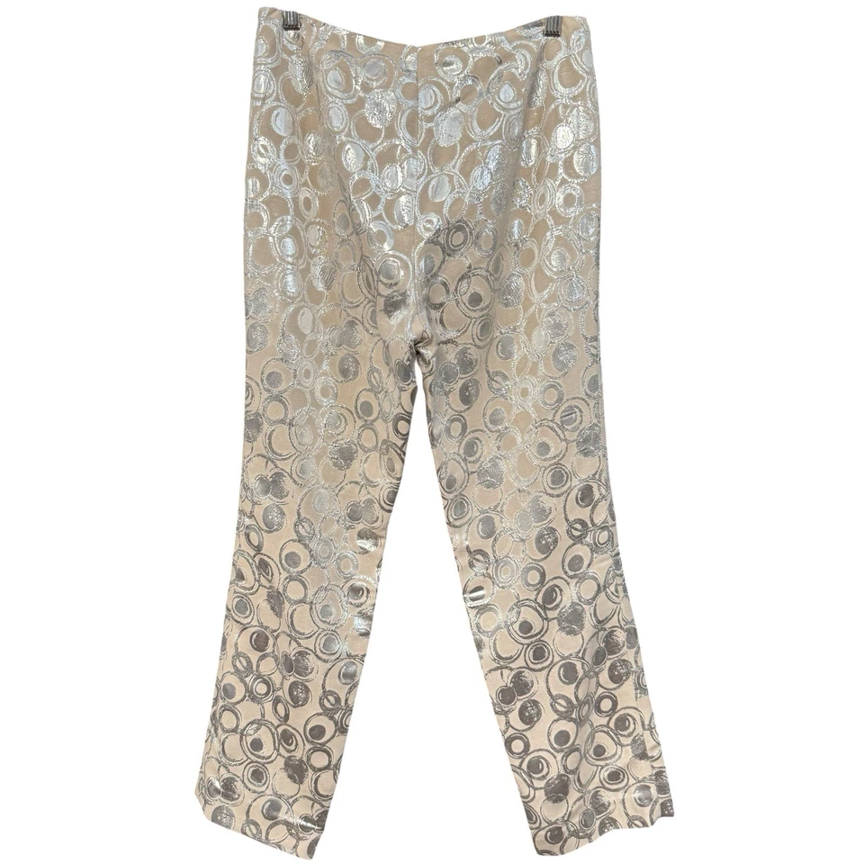 Worth New York Women’s Metallic Silver Brocade Pants Size 6 Dressy Lined USA - Image 2 of 4