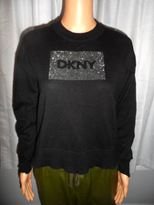Pretty DKNY size XS black silver bling logo pullover sweater women NWT