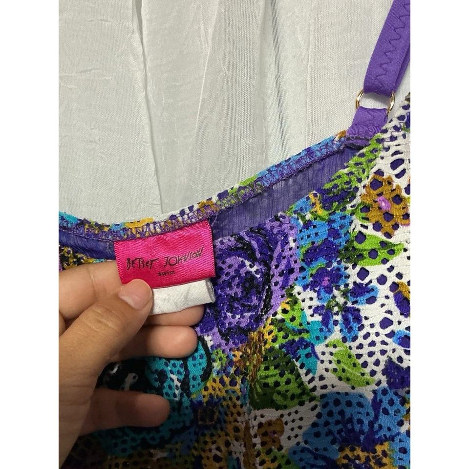 Antigo Vestido de Natação Betsey Johnson Floral Rosa Cobertura Pin Up Croquete Caprichoso M/G - Imagem 4 de 4