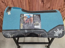 30" x 30", 1" Best Ever Turquoise Longhorn Metallic Coffee Kush Saddle Pad