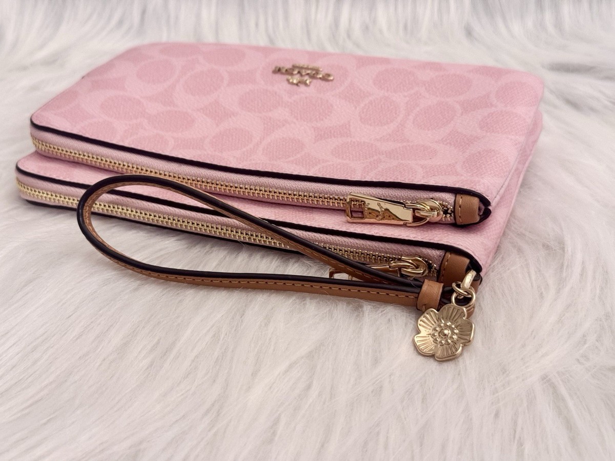 NWT Coach Double Zip Wristlet In Signature Canvas With Charms