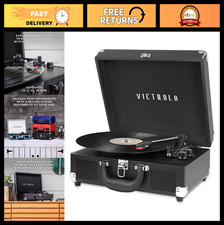 Bluetooth Suitcase Record Player - 3-Speed Turntable, Built-in Speakers, Headpho