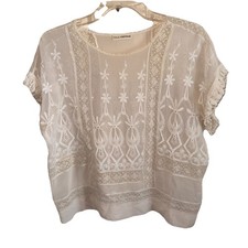 Ulla Johnson Silk Embroidered Antique White Sheer Top Sz 6