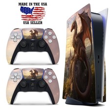 PS5 Disc Version Console  Controller Vinyl Skin Decal Wrap - Dragon Castle