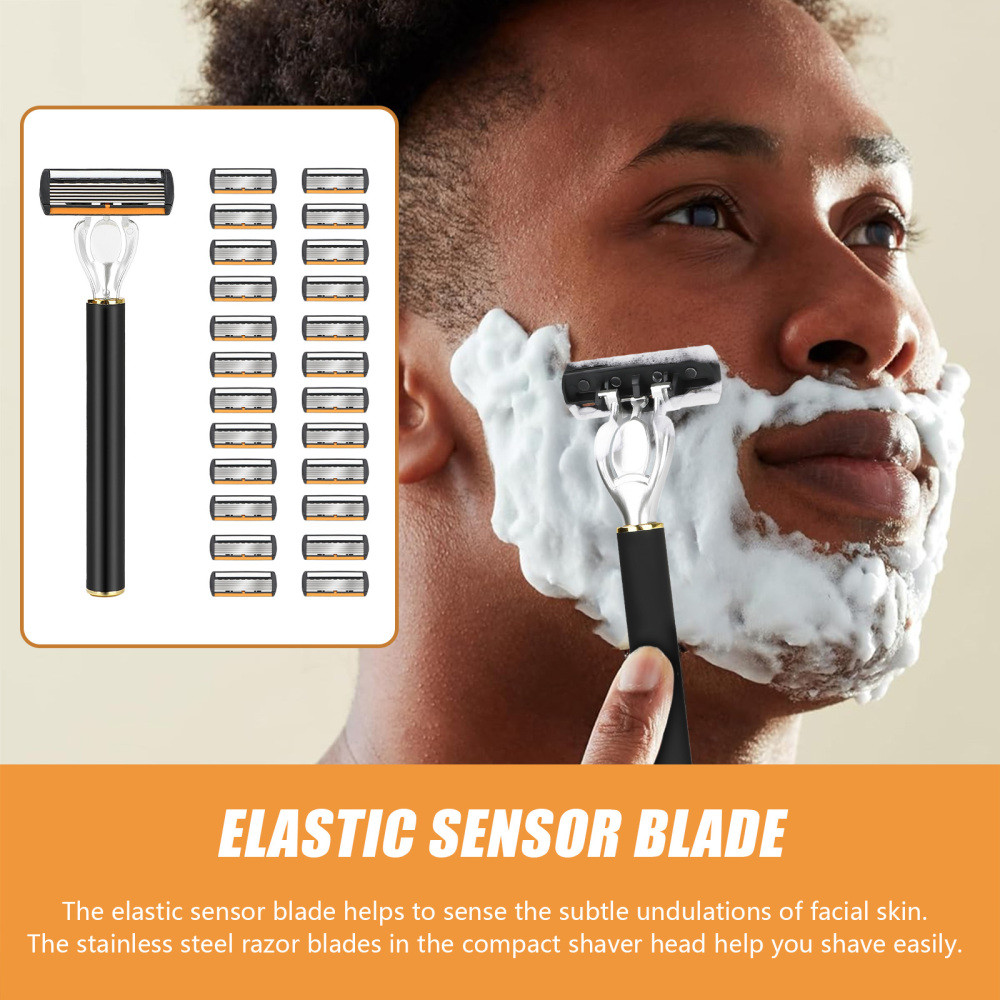 Men's 6-Layer Safety Razor - Stainless Steel Shaving Blade with Replaceable Head
