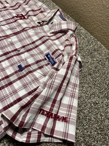 Columbia A&M Super Bonehead Shirt Mens Small Plaid Maroon Texas Vented - Imagen 6 de 12
