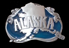 ALASKA MAP BELT BUCKLE SISKIYOU PEWTER  ENAMEL NEW 