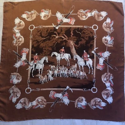 HERMÈS Rare Carré Foulard Soie PARIS CHASSE A COURRE -1950 -H GRYGKAR TBE - Photo 1/4