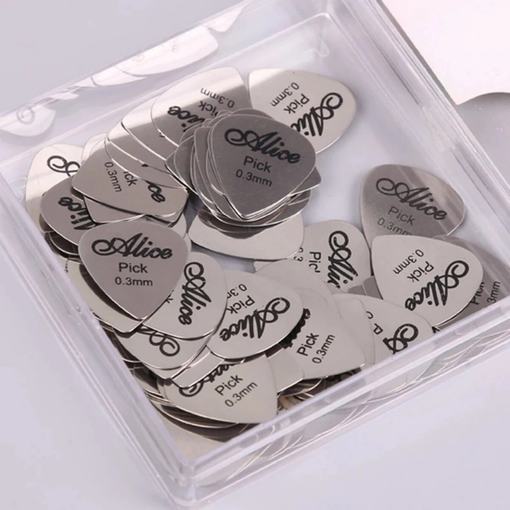 Alice 100pcs 0.3mm Guitar Picks Metal Durable Stainless Steel Guitar Picks