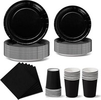 96-Teiliges Schwarz Partygeschirr Set Pappteller Becher Servietten Partymaterial
