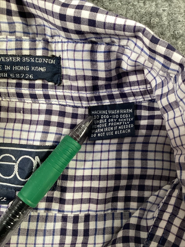 Sasson Mens Button Shirt Extra Large Plaid Black Blue White Button Vintage - Image 4 of 4