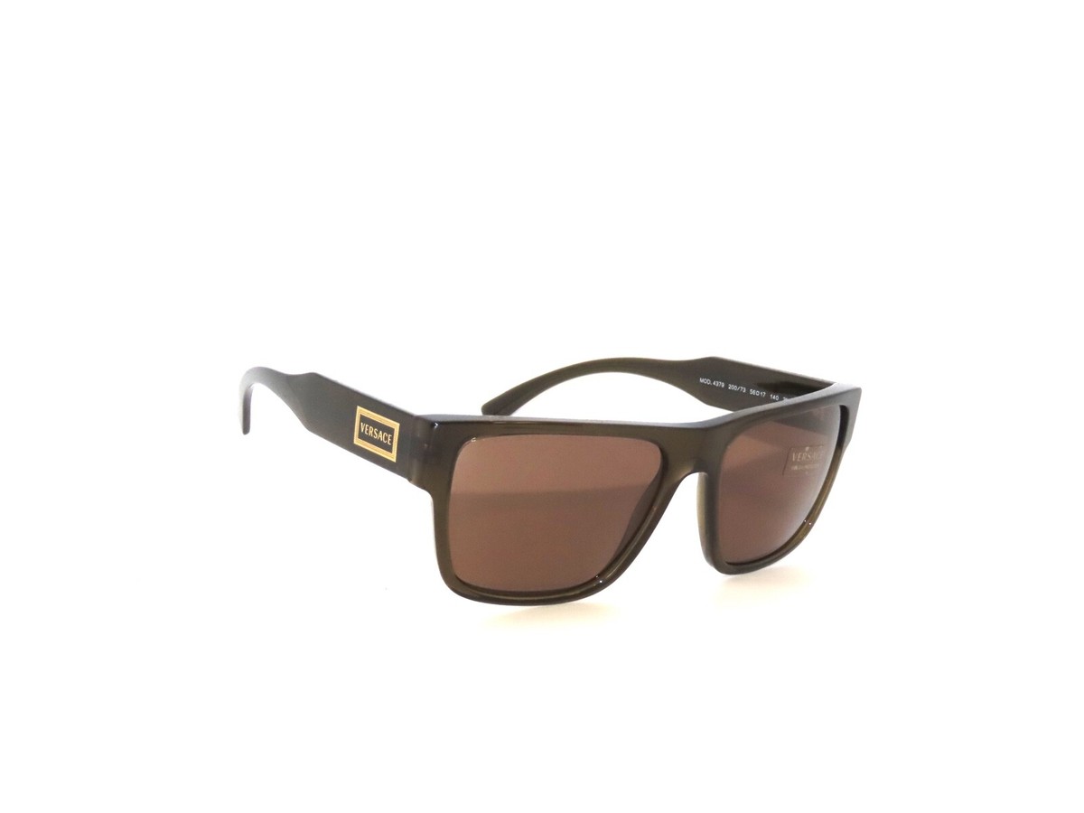 Versace 4379 20073 Transparent Dark Olive Green Brown Sunglasses 