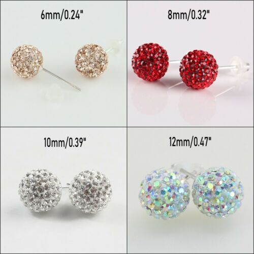 Sparkle CZ Crystal Round Disco Ball Sliver Stud Earrings 6mm 8mm 10mm 12mm - Picture 1 of 26