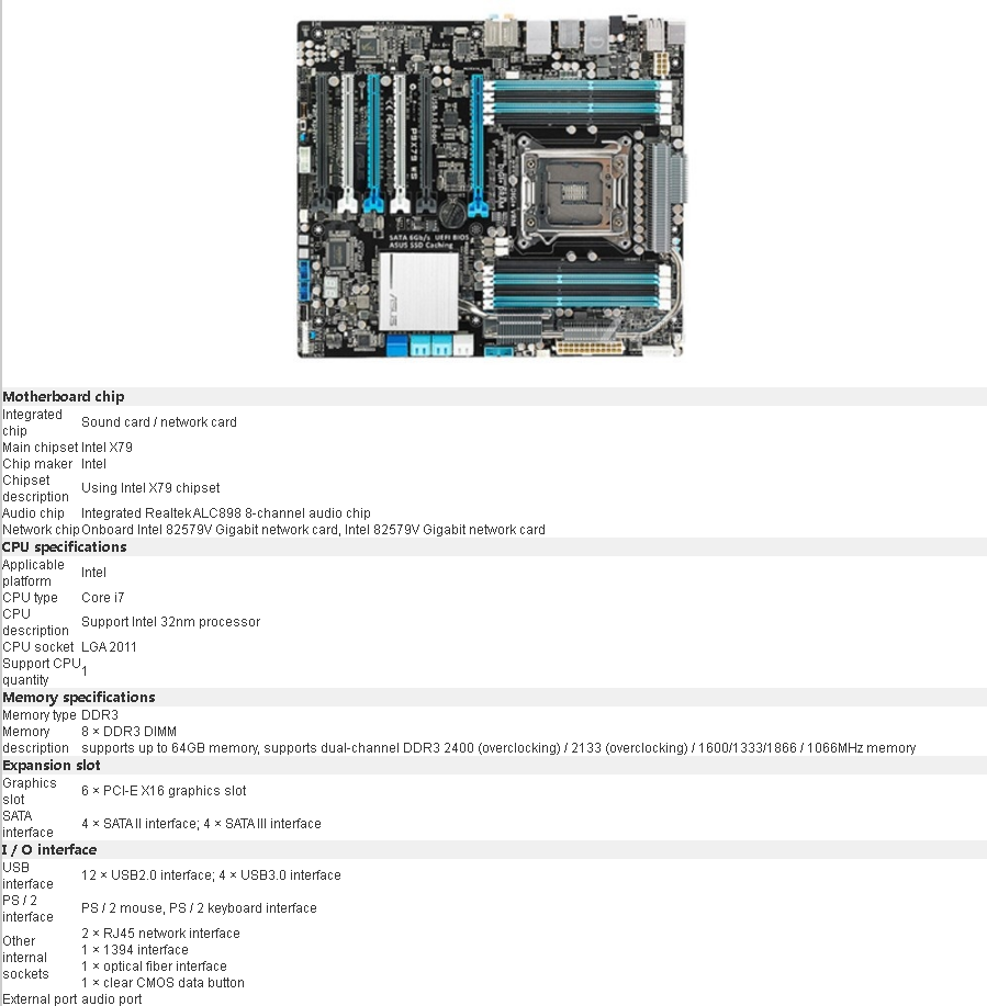 For ASUS P9X79 WS X79 Desktop Workstation 2011-Pin 2650/I7-3930K