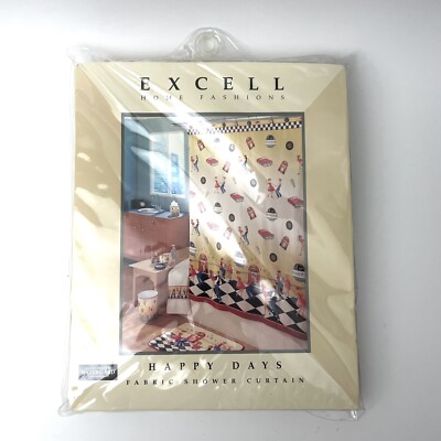 Excell Sock Hop HAPPY DAYS Nifty Fifties 50's Fabric Bathroom Shower Curtain NEW