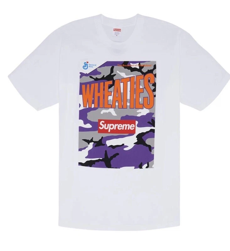 SUPREME Wheaties Box logo encolure ras du cou T shirt homme taille moyenne blanc