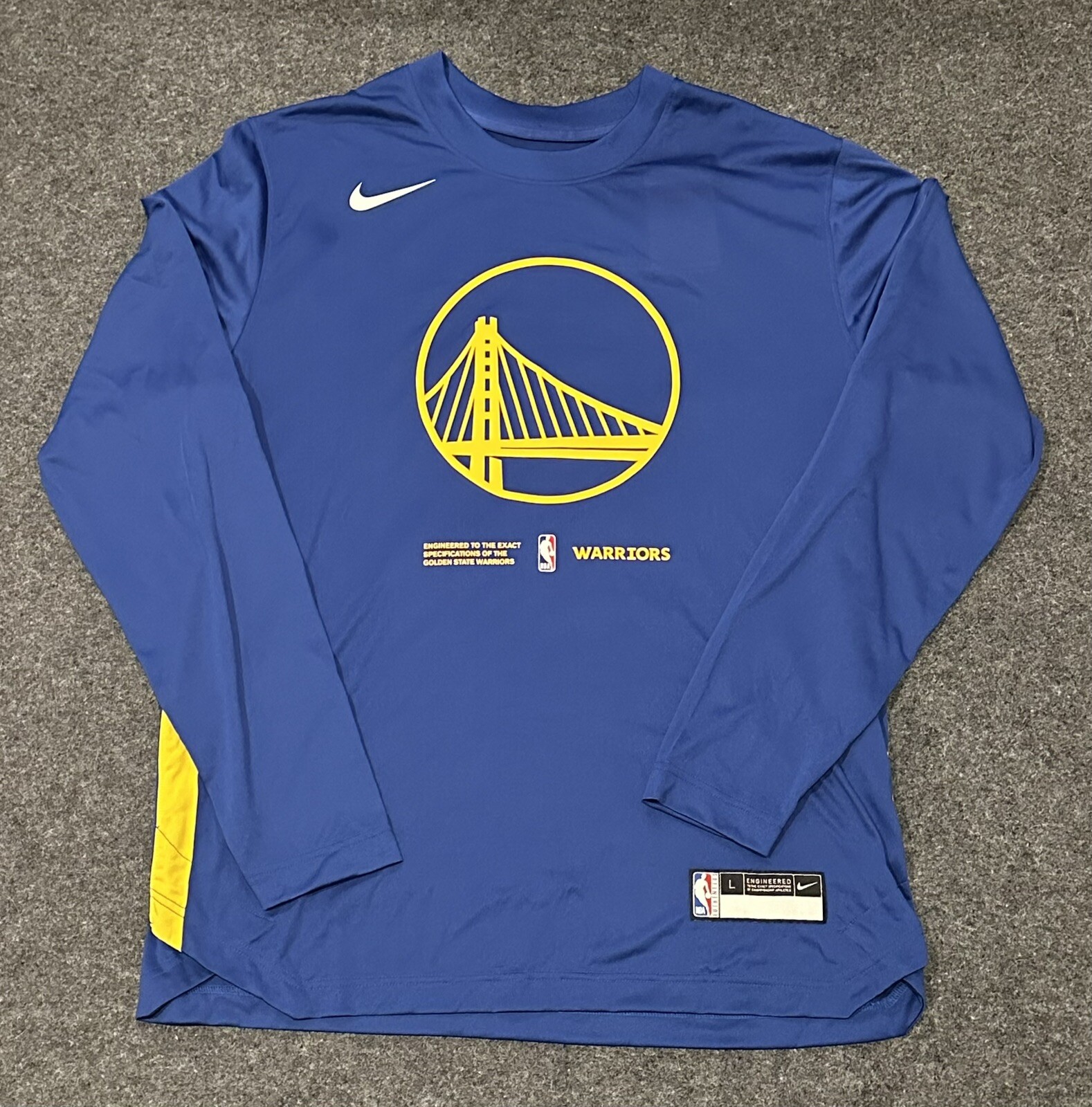 Nike Golden State Warriors Team Issued L/S Shooting Shirt DN5972-495 Size LARGE