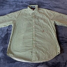 Tommy Hilfiger Vintage Men  s Long Sleeve Button Up Green Striped Crest Shirt L
