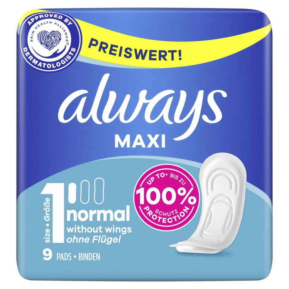 INTIMHYGIENE Always Damenbinden Maxi 9 Stück dermatologisch getestet