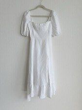 $248 Reformation Belgium Linen Square Neck Puff Sleeve Dress size 2 XS