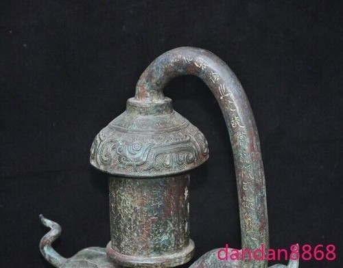 14" Cina dinastia Han articoli in bronzo testo bestia palazzo lanterna portacandele statua - Foto 6 di 17