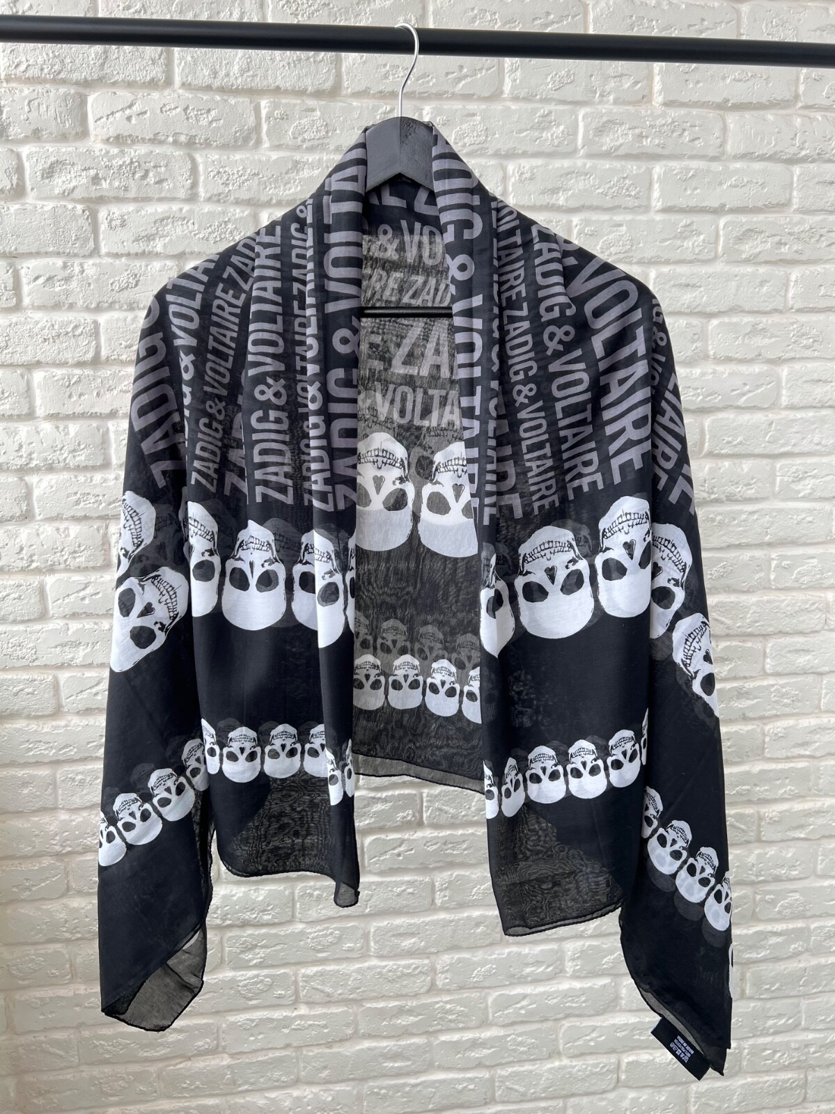 Zadig & Voltaire Skull Logo Big Black Scarf Shawl