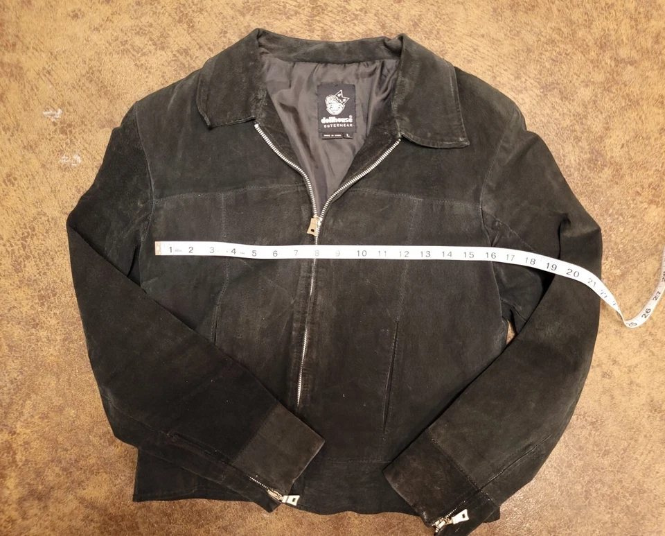 Chaqueta de gamuza de cuero para casa de muñecas para mujer mediana negra cremallera completa L Foto 3 de 4