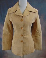 Jennyfer J Women's Tan Suede Collared V-neck 4-button Lined Fitted Jacket Size M