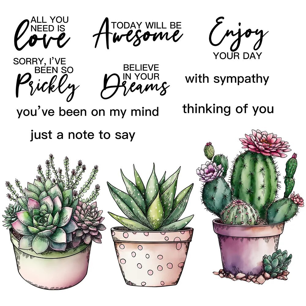 Prickly Cactus Succulent Metal Dies and Clear Stamps for Garden Crafts