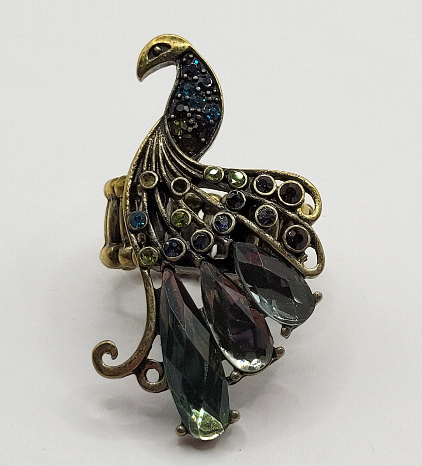 Peacock Stretch Ring Multi Colored Rhinestones An… - image 12