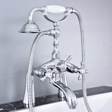 Deck Mount Polished Chrome Brass Bathtub Clawfoot Faucet Mixer Tap w/Hand Shower
