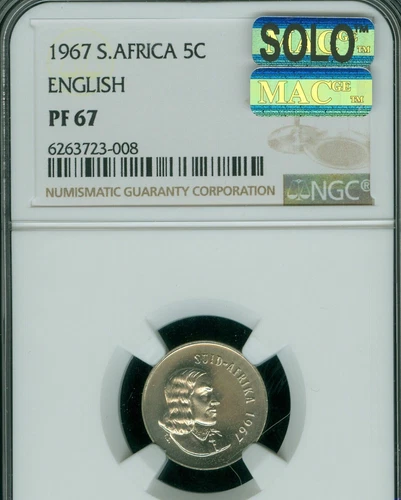 1967 SOUTH AFRICA 5 CENTS ENGLISH NGC PF67 MAC SOLO FINEST SPOTLESS 95 MINTED *