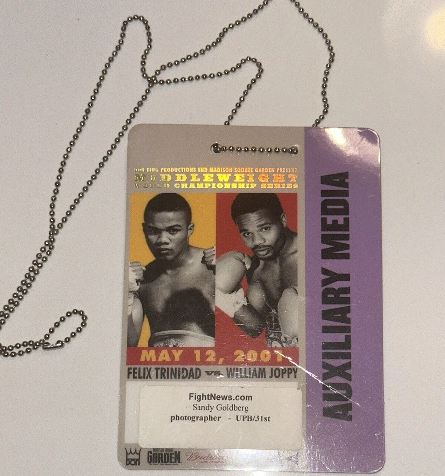 辅助媒体通行证拳击票根味精徽章特立尼达Joppy TKO 2001年5月12日  — 第 2/3 张图片