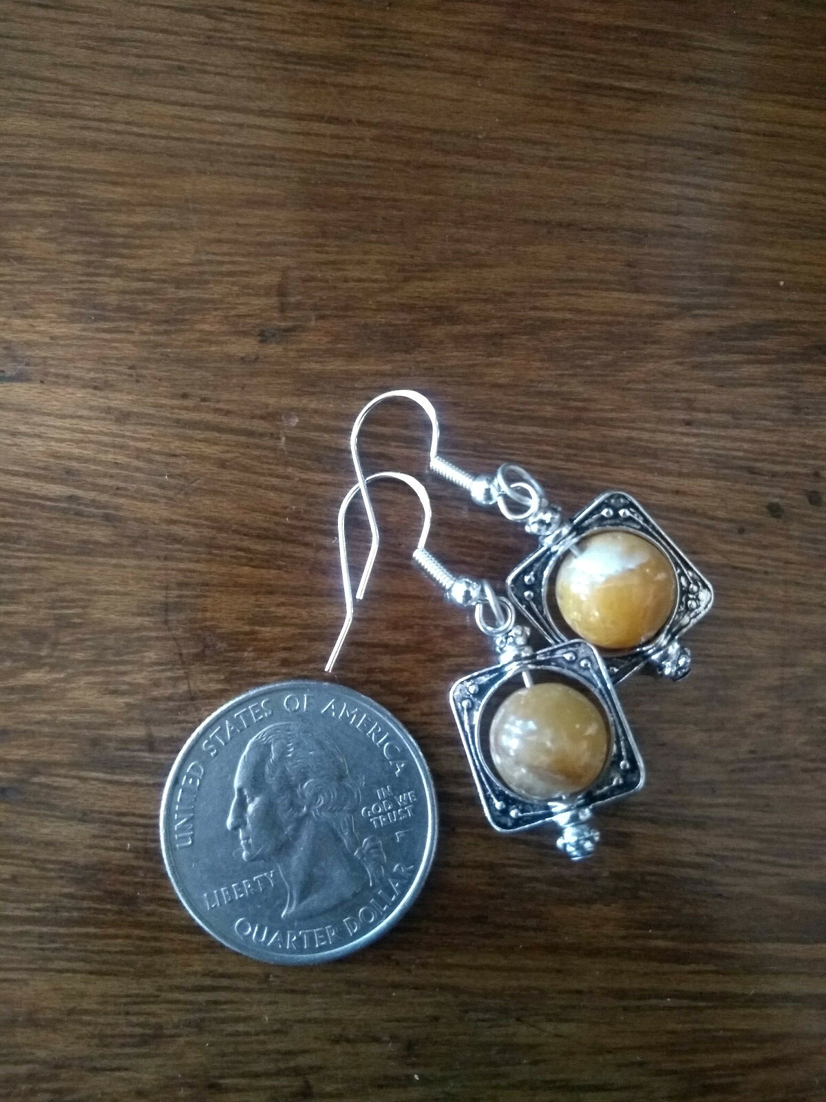 Brown Stone Agate Earrings in Etched Metal Bead Frames – Handcrafted Bohemian Style-image