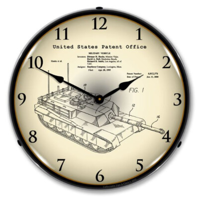 1995 M1A2 Abrams Main Battle Tank Patent, Lighted Backlit LED Wall Clock