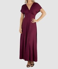 24seven Comfort Apparel Women's Red V Neck Cap Sleeve A-Line Dress Plus Size XL