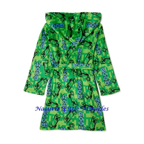 Minecraft Boy Pajamas Robe Set 3 Piece Hoodie Cover Up Size 6 8 Creeper Girl NWT - Picture 4 of 6