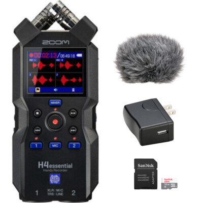 Zoom H4essential 4-Track Audio Recorder w/ Windbuster, 32GB Card & Adapter KIT