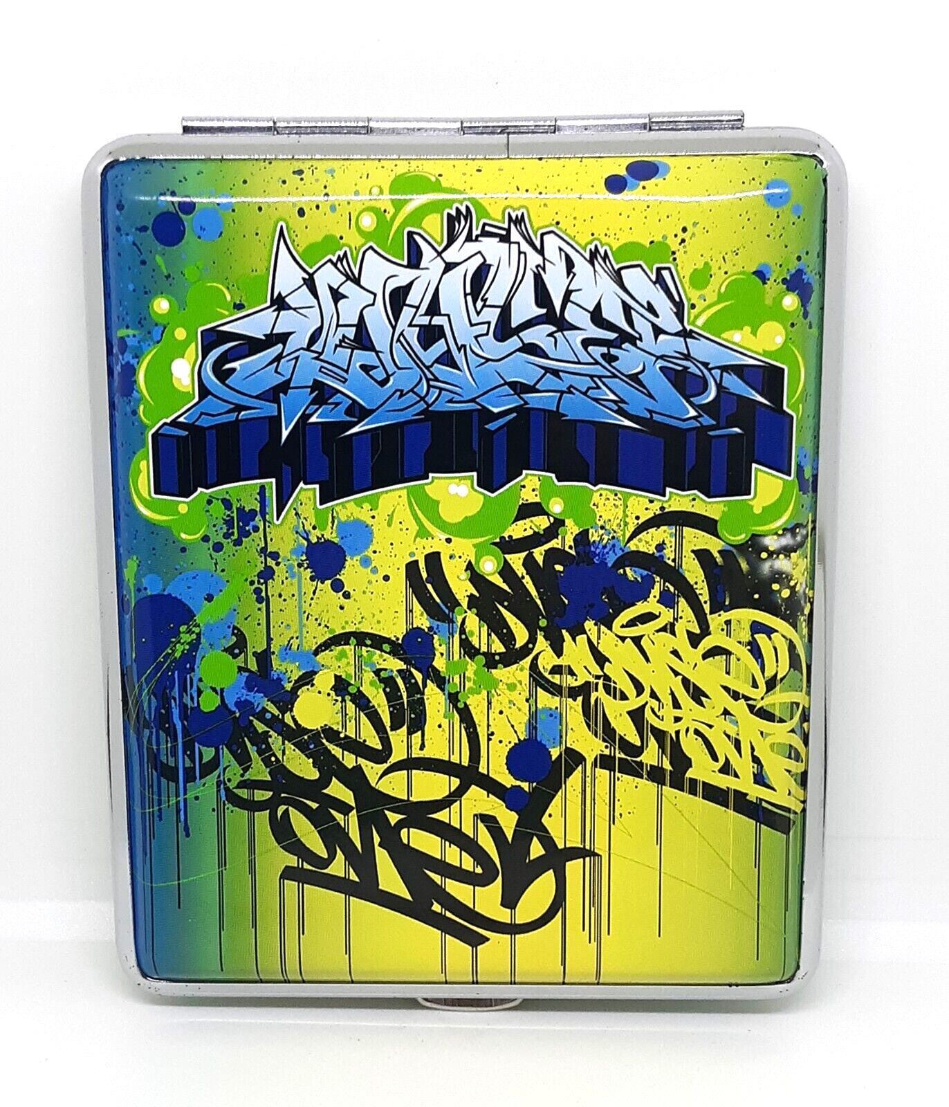 DyseOne Graffiti Art Silver Frame PU Leather 100s Cigarette Case