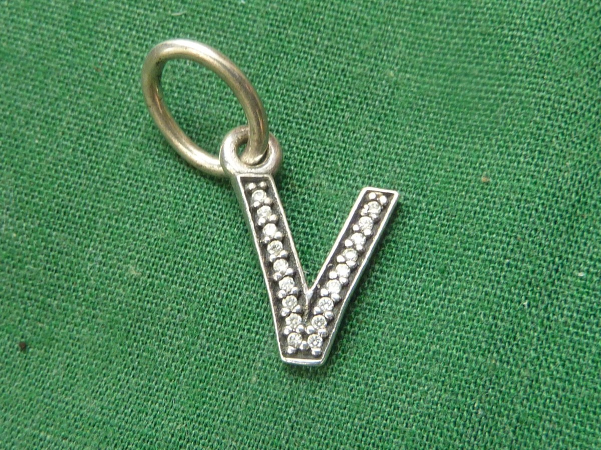 PANDORA S925 ALE CZ PAVÉ LETTER DANGLE CHARM V UK