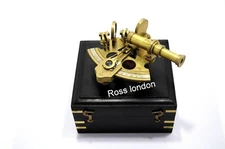 ROSS LONDON 4 Inch Antique Beautiful Brass Navigation Unique Sextant Wooden Box