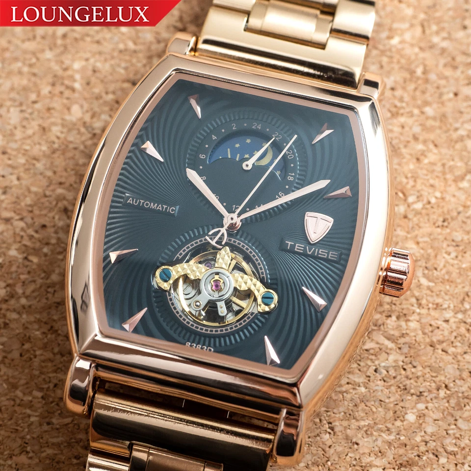 Reloj mecánico automático Moon Sun de oro rosa para hombre esfera de acero inoxidable 24 horas Foto 2 de 4