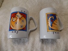 Pair of  Vintage   crockery Cat  mugs.  VGC