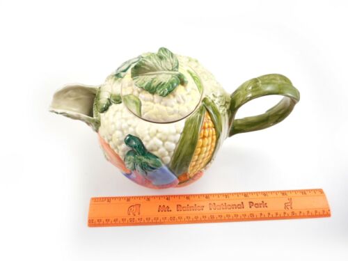 Fitz and Floyd Teapot Vegetables Floral Leaves Produce FF Japan 7" Tall - Picture 12 of 12