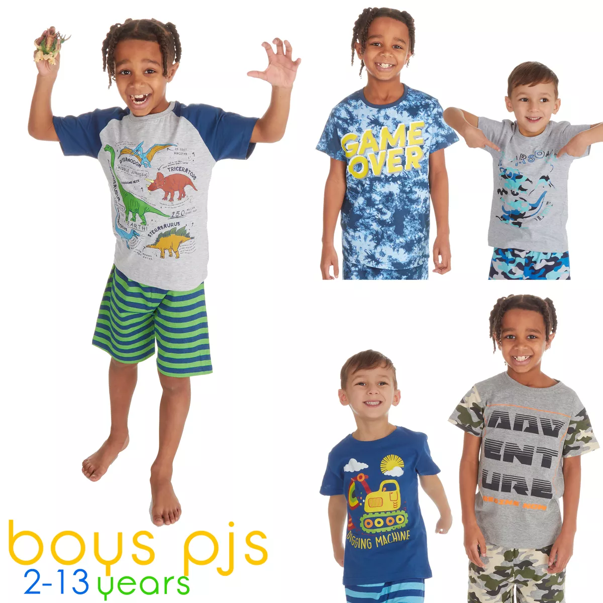 Kids Boys 2 Piece Pyjama Set Cotton Rich PJs Summer Pyjamas