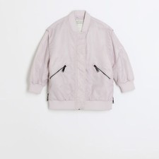 River Island Girls Bomber Jacket Pink Nylon Baseball Collar Outerwear Top