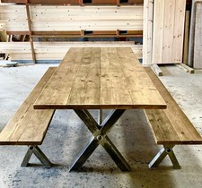 Reclaimed Scaffold Board Table with Chunky Industrial X section Legs
