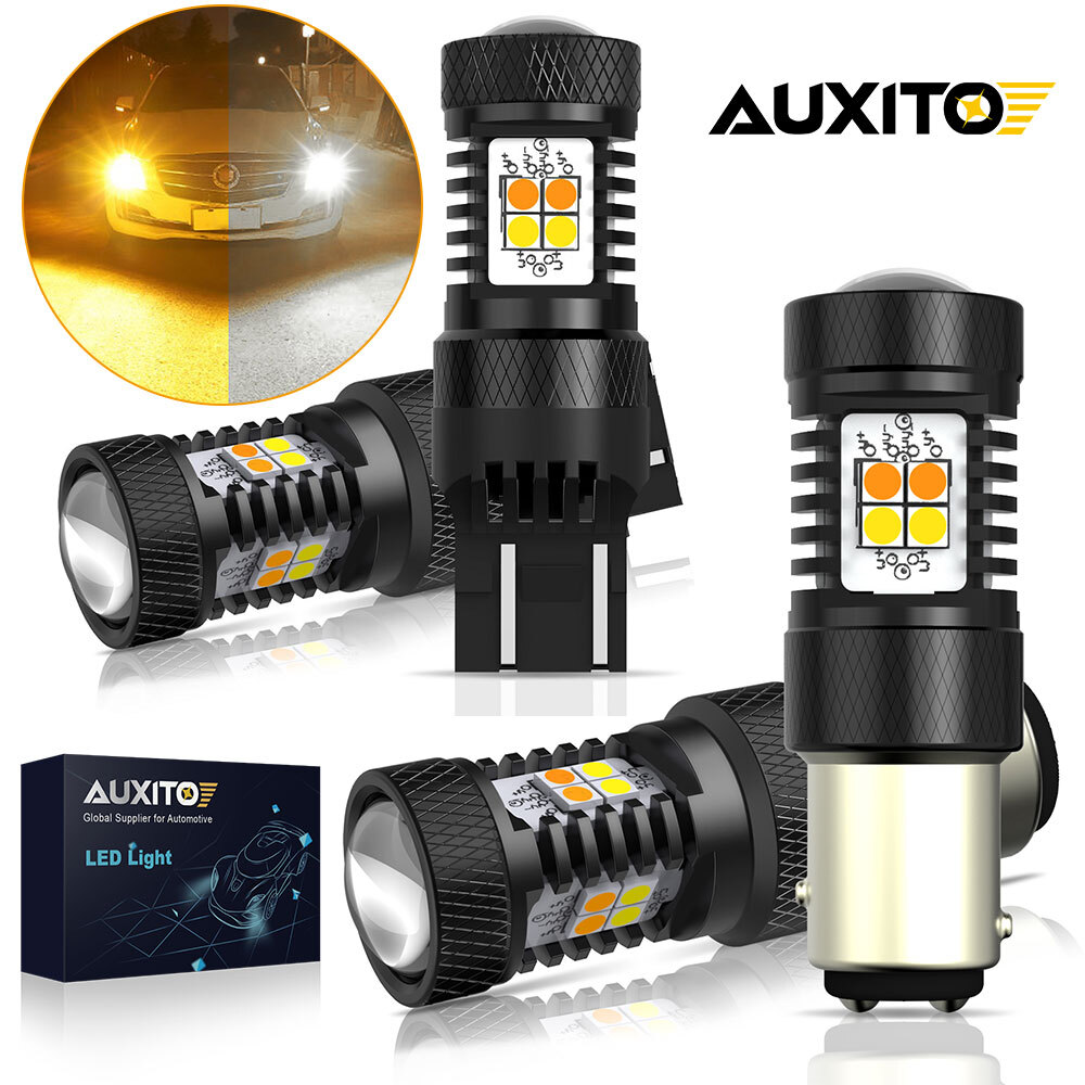 2x White/Amber 1157/3157/7443 LED DRL Switchback Turn Signal Parking Light Bulbs