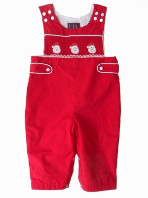 Boys Lil Cactus Smocked Santa Red Christmas Party Longall 6 12  mos Portrait
